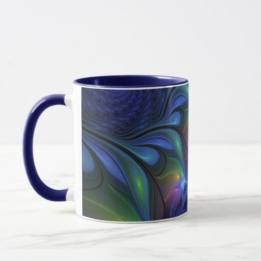 Farbenfrohe Abstrakte blaurosa grünes Fraktal Tasse (Links)