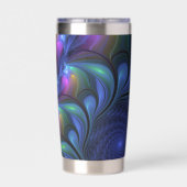 Farbenfrohe Abstrakte blaurosa grünes Fraktal Thermobecher (Rückseite)