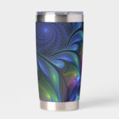 Farbenfrohe Abstrakte blaurosa grünes Fraktal Thermobecher (Vorderseite)