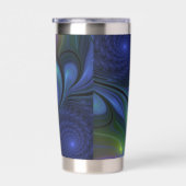 Farbenfrohe Abstrakte blaurosa grünes Fraktal Thermobecher (Rechts)