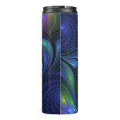 Farbenfrohe Abstrakte blaurosa grünes Fraktal Thermosbecher (Rückseite)