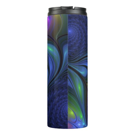 Farbenfrohe Abstrakte blaurosa grünes Fraktal Thermosbecher (Rückseite)