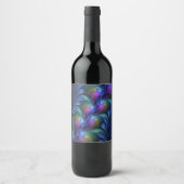 Farbenfrohe Abstrakte blaurosa grünes Fraktal Weinetikett (Vorderseite)