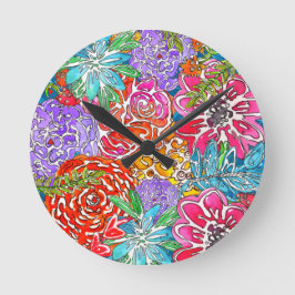 Farbenfrohe Abstrakte Blume Collage Clock Runde Wanduhr