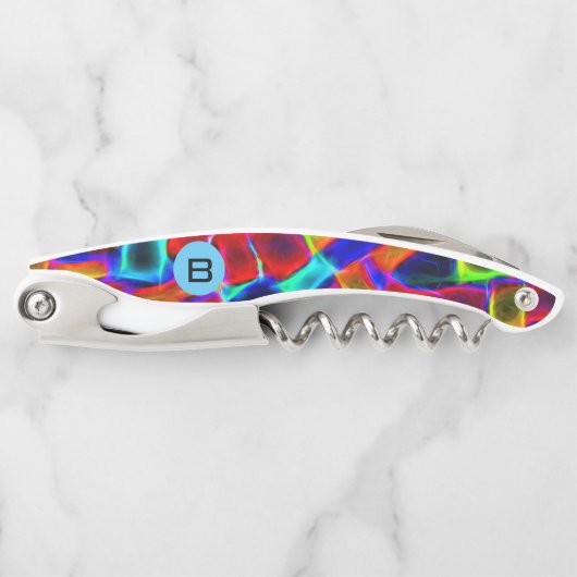 Farbenfrohe Abstrakte Bokeh-Blöcke Monogramm Kellnermesser (Vorderseite)