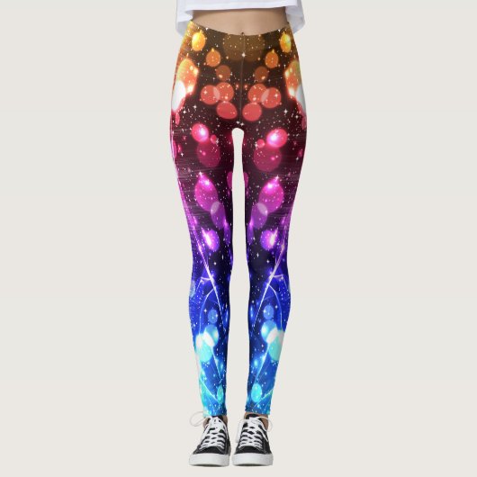 Farbenfrohe Abstrakte Bokeh Galaxy Sterne Leggings (Vorderseite)