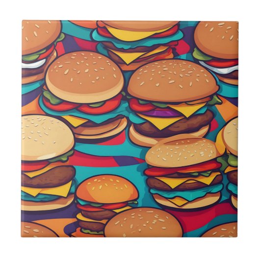 Farbenfrohe Abstrakte Burger mit lebhaften Farben Fliese (Vorderseite)