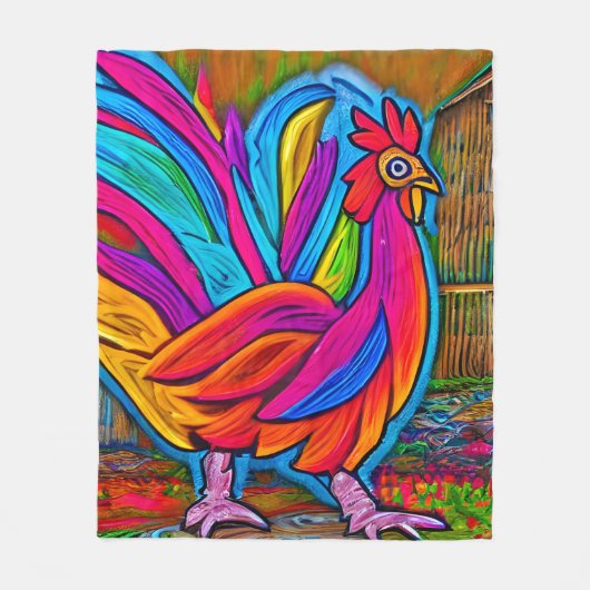 Farbenfrohe Abstrakte Cartoon-Stall-Rooster Fleecedecke (Vorderseite)