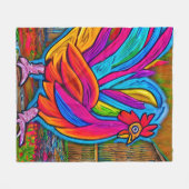 Farbenfrohe Abstrakte Cartoon-Stall-Rooster Fleecedecke (Vorderseite (Horizontal))