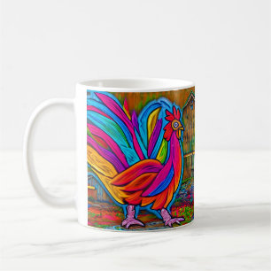 Farbenfrohe Abstrakte Cartoon-Stall-Rooster Kaffeetasse