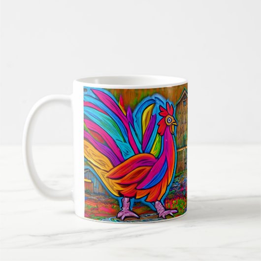 Farbenfrohe Abstrakte Cartoon-Stall-Rooster Kaffeetasse (Links)