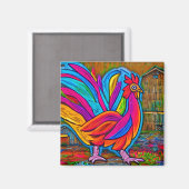Farbenfrohe Abstrakte Cartoon-Stall-Rooster Magnet (Vorderseite/Rückseite)