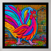 Farbenfrohe Abstrakte Cartoon-Stall-Rooster Poster (Vorne)