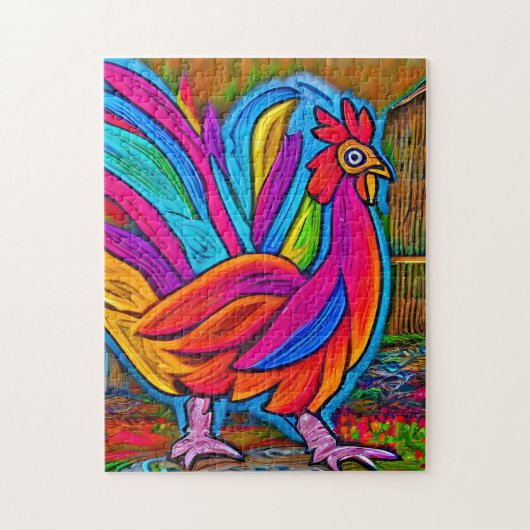Farbenfrohe Abstrakte Cartoon-Stall-Rooster Puzzle (Vertikal)