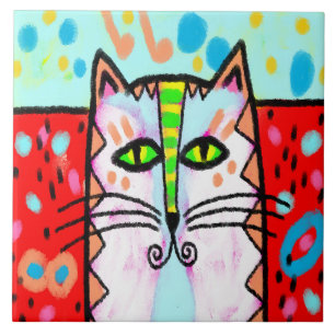 Farbenfrohe Abstrakte Cat Art Fliese