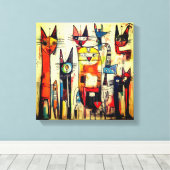 Farbenfrohe Abstrakte Cat Art Leinwanddruck (Insitu (Holzboden))