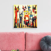 Farbenfrohe Abstrakte Cat Art Leinwanddruck (Insitu (Wohnzimmer))