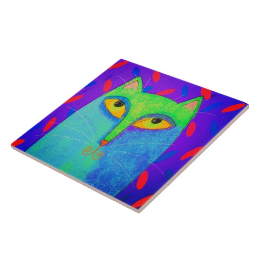 Farbenfrohe Abstrakte Cat Digital Painting Fliese (Seite)
