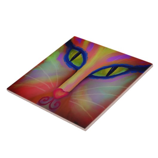 Farbenfrohe Abstrakte Cat-Face Digitale Malerei Fliese (Seite)