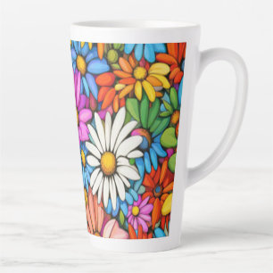 Farbenfrohe Abstrakte Daisies #444 Milchtasse