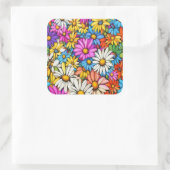 Farbenfrohe Abstrakte Daisies #444 - Quadratischer Aufkleber (Tasche)