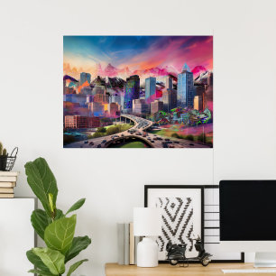 Farbenfrohe Abstrakte Denver Colorado Kunst, Dicht Poster