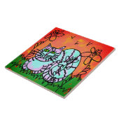 Farbenfrohe Abstrakte digitale Katzenmalerei Fliese (Seite)