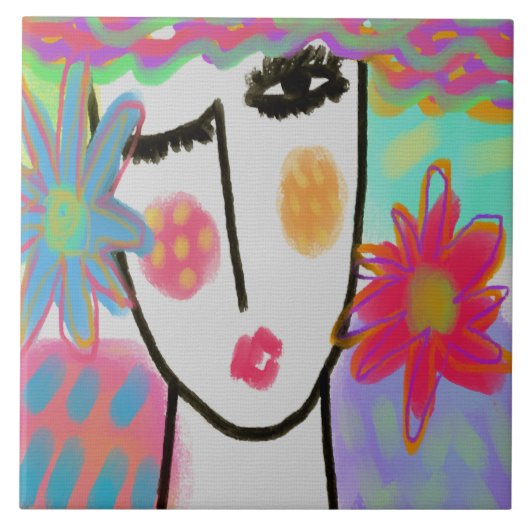 Farbenfrohe Abstrakte digitale Malerei einer Frau Fliese (Vorderseite)