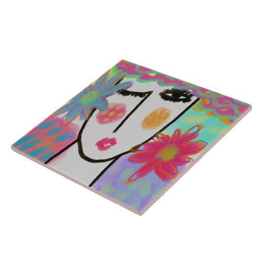 Farbenfrohe Abstrakte digitale Malerei einer Frau Fliese (Seite)