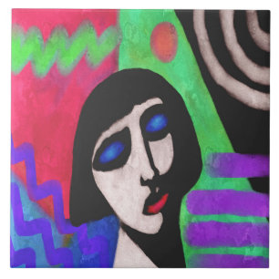 Farbenfrohe Abstrakte digitale Malerei einer Frau Fliese