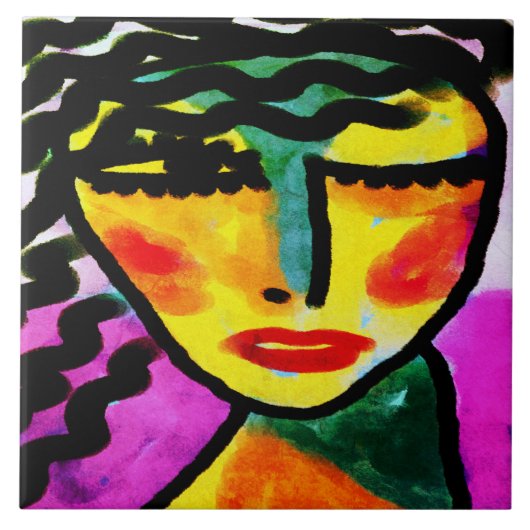 Farbenfrohe Abstrakte digitale Malerei einer Frau Fliese (Vorderseite)