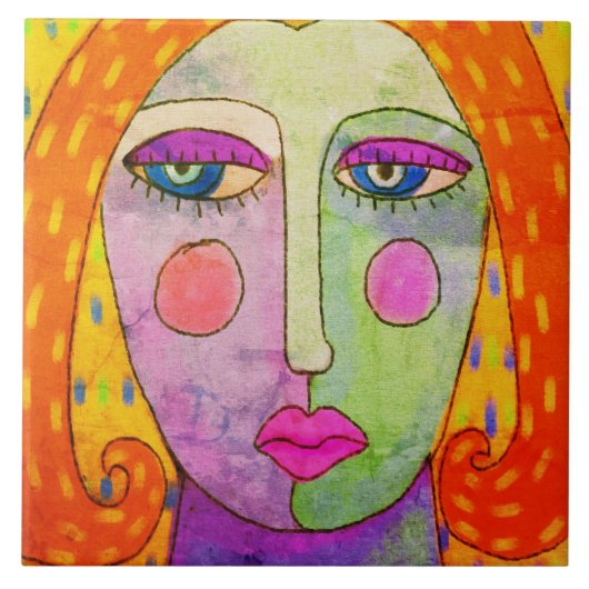 Farbenfrohe Abstrakte digitale Malerei einer Frau Fliese (Vorderseite)