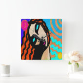 Farbenfrohe Abstrakte digitale Malerei Quadratische Wanduhr (Zuhause)