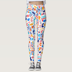 Farbenfrohe abstrakte Doodle-Leggings – Retro-90er Leggings