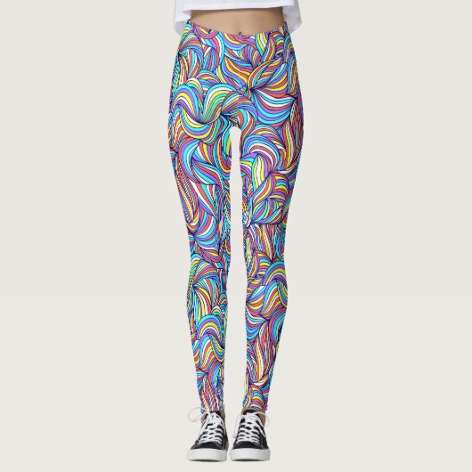 Farbenfrohe Abstrakte Doodle wirl Pattern, Fun Leggings (Vorderseite)