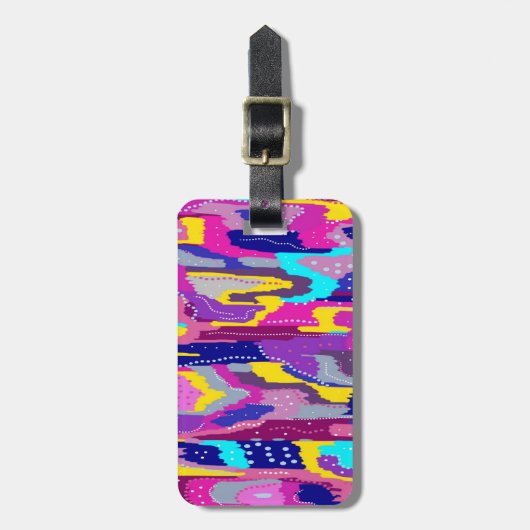Farbenfrohe Abstrakte Druckausgabe mit lustigen Pu Gepäckanhänger (Vorderseite vertikal)