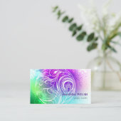 Farbenfrohe abstrakte Feder lila grün Visitenkarte (Stehend Vorderseite)