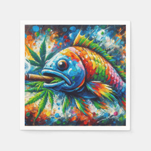 Farbenfrohe Abstrakte Fischmauer Dekoration Kunst, Serviette