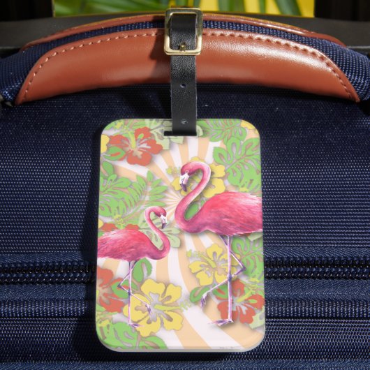 Farbenfrohe Abstrakte Flamingo & Floral Gepäckanhänger (Vorderseite Insitu 2)
