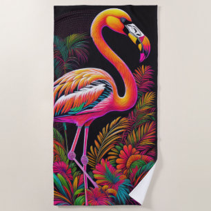 Farbenfrohe Abstrakte Flamingo Zeichnend Strandtuch