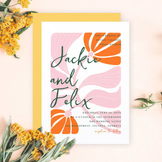 Farbenfrohe Abstrakte florale Retro-Hochzeit Einladung