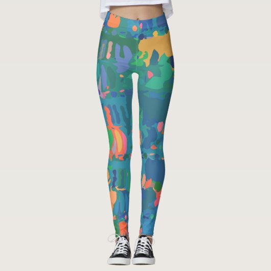 Farbenfrohe Abstrakte Formen von Boho Leggings (Vorderseite)