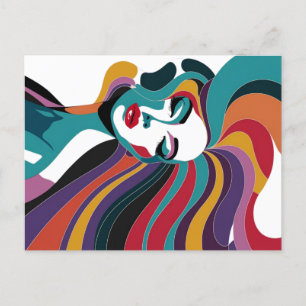 Farbenfrohe Abstrakte Frau mit Flower Hair Art Postkarte