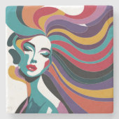 Farbenfrohe Abstrakte Frau mit Flower Hair Art Steinuntersetzer (Vorderseite)