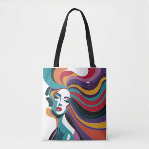 Farbenfrohe Abstrakte Frau mit Flower Hair Art Tasche