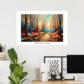 Farbenfrohe, Abstrakte, friedliche Forest Creek Fa Poster (Heimbüro)