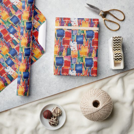 Farbenfrohe abstrakte gemalte Quadrate Geschenkpapier (Kunsthandwerk)