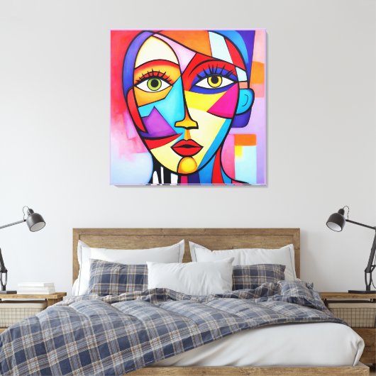 Farbenfrohe Abstrakte Gesichter Kubismus Leinwanddruck (Insitu (Schlafzimmer))