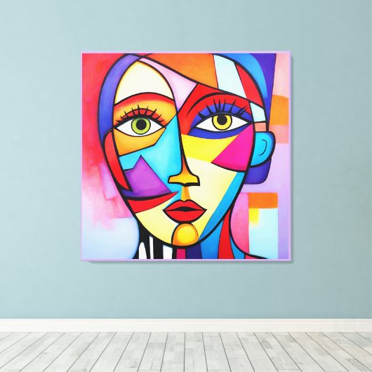 Farbenfrohe Abstrakte Gesichter Kubismus Leinwanddruck (Insitu (Holzboden))
