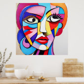 Farbenfrohe Abstrakte Gesichter Kubismus Poster (Küche)